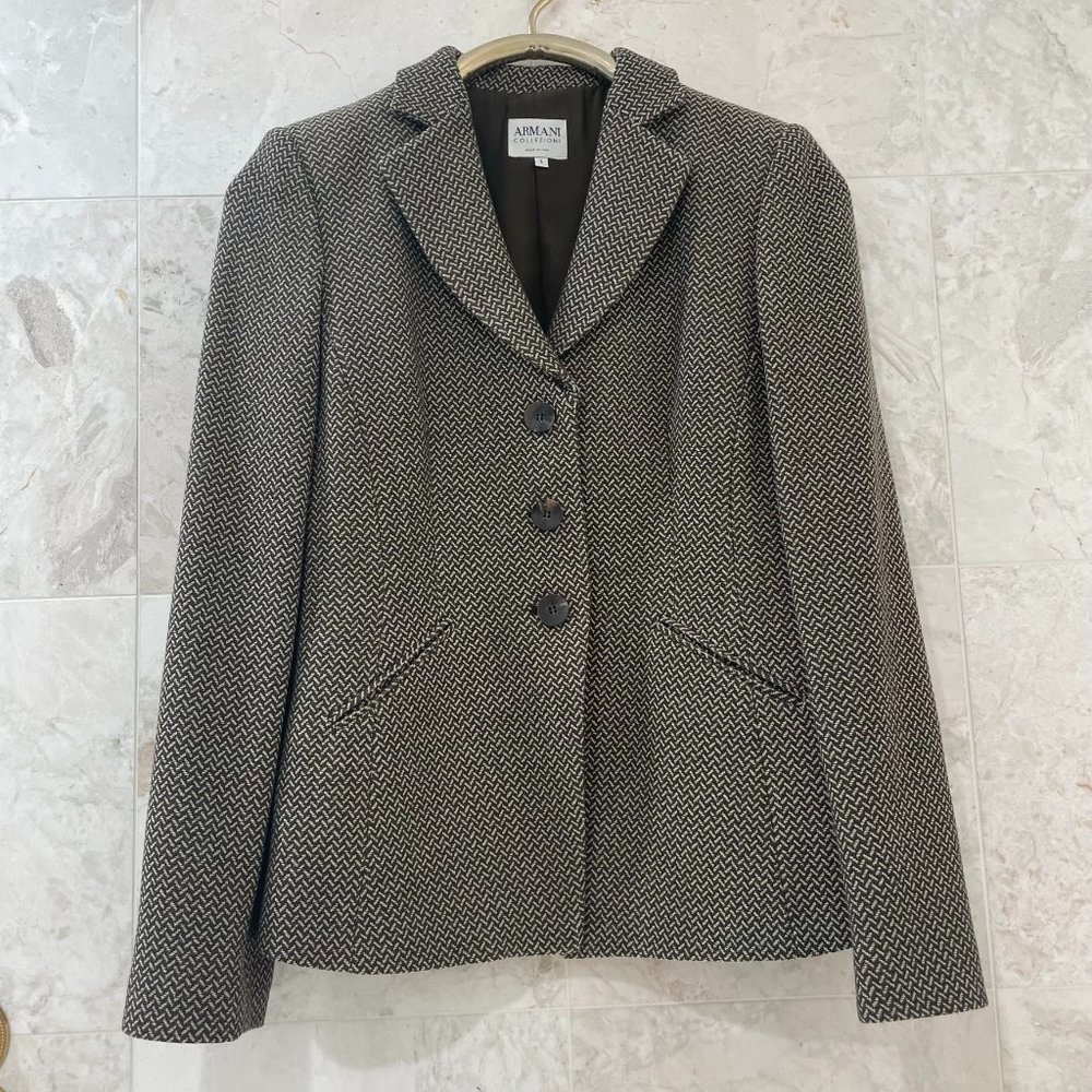 ARMANI COLLEZIONI {6} Blazer Chocolate Brown & Cream Fitted Graphic - Picture 2 of 5